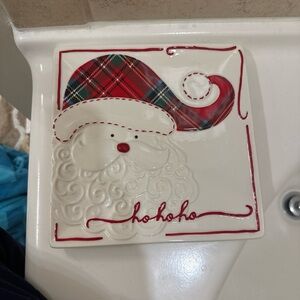 Mud Pie Santa Claus Plaid Ceramic Plate